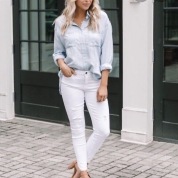 Stitch Fix Pistola Jeans Womans 27/28 White Mid-Rise Lightly Distressed Ankle - Picture 1 of 8
